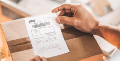 Persoon plakt een label op een pakket