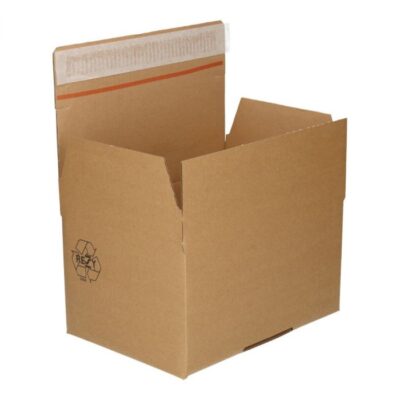 Autolock verzenddoos bruin 213x153x109 klep open zijkant 3D